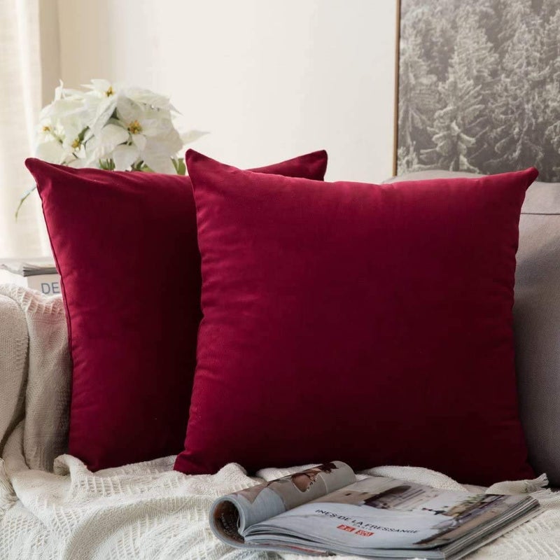 MIULEE Pack of 2 Velvet Pillow Covers Christmas Decorative Square Pillowcase Soft Solid Wine Red Cushion Case Home Decor for Sofa Couch Bedroom Car 22x22 Inch - Image 1